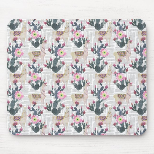 Watercolor Cactus Pattern Mouse Mat (Front)
