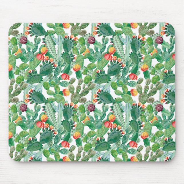 Watercolor Cactus Pattern Mouse Mat (Front)