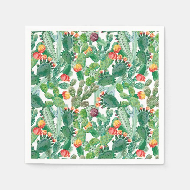 Watercolor Cactus Pattern Napkin (Front)