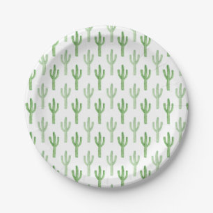 Watercolor Cactus Pattern Paper Plate