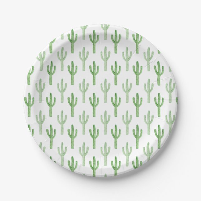 Watercolor Cactus Pattern Paper Plate (Front)