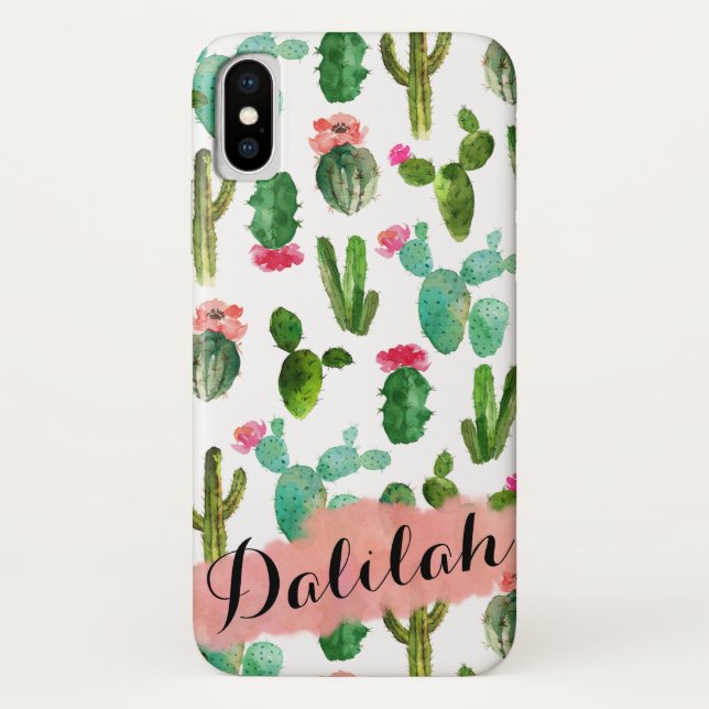 Watercolor Cactus Pattern Personalised Case-Mate iPhone Case (Back)