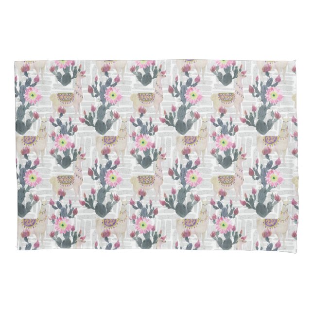 Watercolor Cactus Pattern Pillowcase (Front-Left)