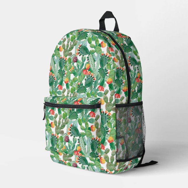 Watercolor Cactus Pattern Printed Backpack (Back Corner Right)