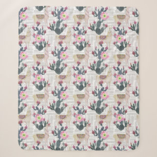 Watercolor Cactus Pattern Sherpa Blanket