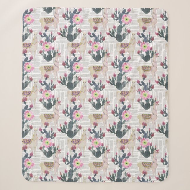 Watercolor Cactus Pattern Sherpa Blanket (Front)