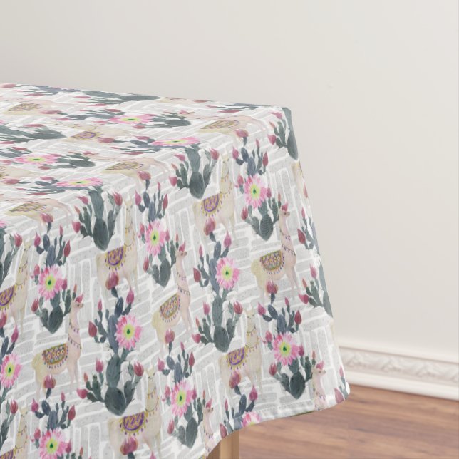 Watercolor Cactus Pattern Tablecloth (In Situ)