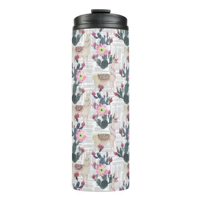 Watercolor Cactus Pattern Thermal Tumbler (Front)