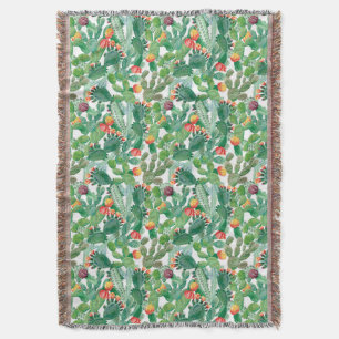 Watercolor Cactus Pattern Throw Blanket