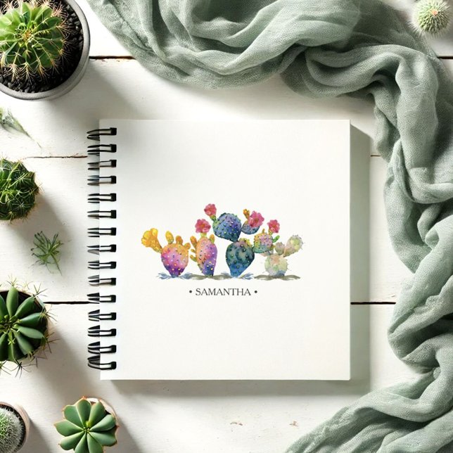 Watercolor Cactus Personalised Journalling Notebook (Personalized notebook with watercolor cactus.)