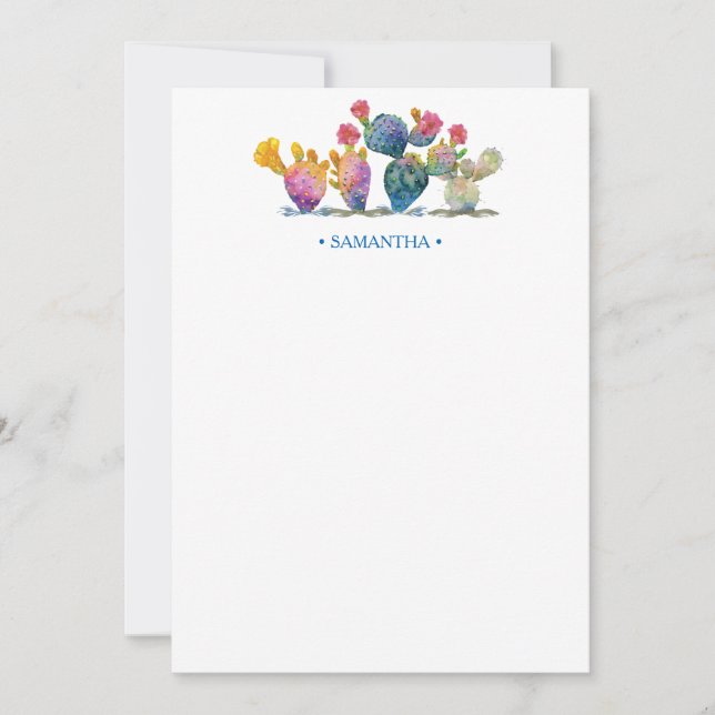 Watercolor Cactus Personalised Stationery Card (Front)