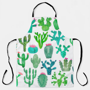 Watercolor cactus plant set, cacti flower illustra apron