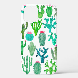 Watercolor cactus plant set, cacti flower illustra iPhone 12 case