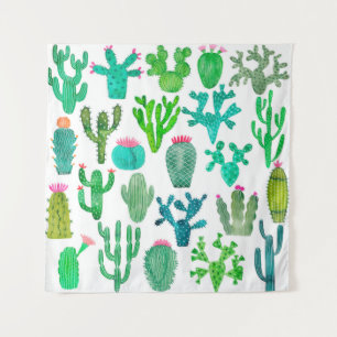 Watercolor cactus plant set, cacti flower illustra tapestry