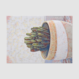 Watercolor Cactus Plant White Beige Decoupage Tissue Paper