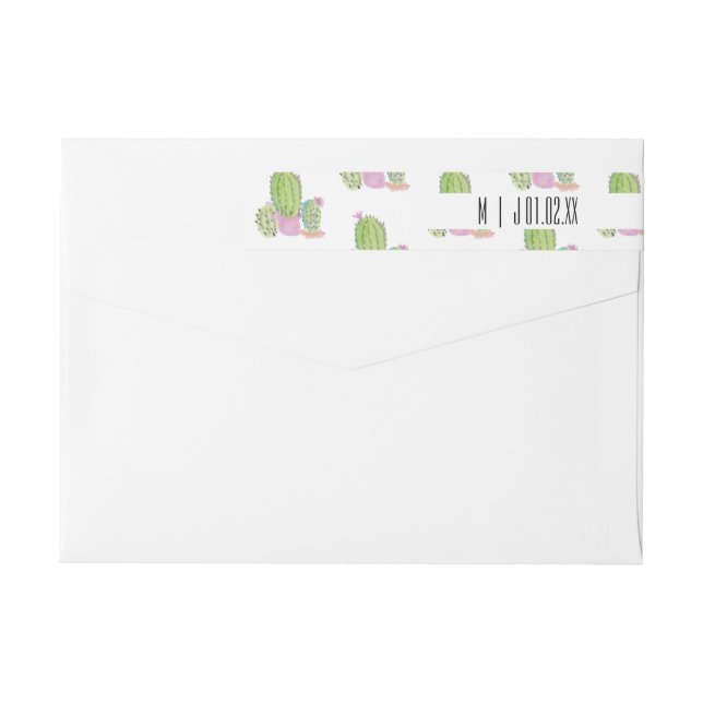 Watercolor Cactus Plants Greenery Wedding Logo Wrap Around Label (Back)