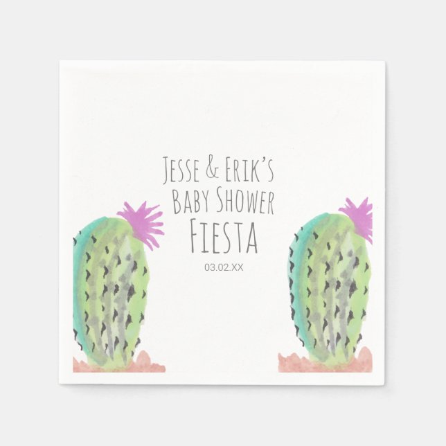 Watercolor Cactus Plants Hand Painted Baby Shower Napkin (Front)