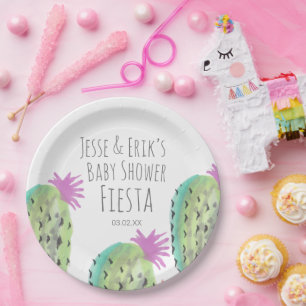 Watercolor Cactus Plants Hand Painted Baby Shower  Paper Plate