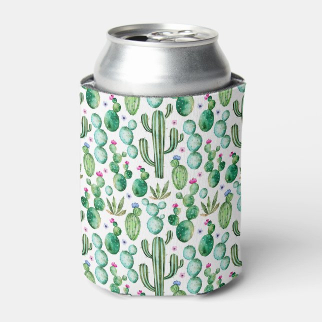 Watercolor Cactus Plants Pattern Can Cooler (Can Front)