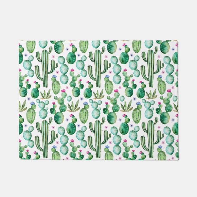 Watercolor Cactus Plants Pattern Doormat (Front)