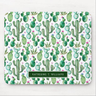 Watercolor Cactus Plants Pattern Mouse Mat