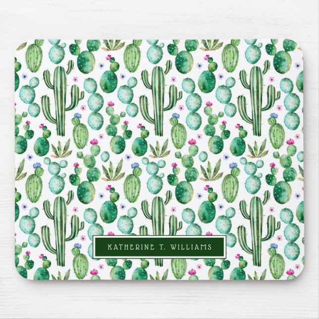 Watercolor Cactus Plants Pattern Mouse Mat (Front)