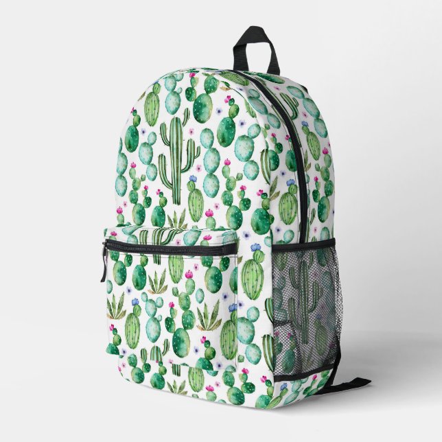 Watercolor Cactus Plants Pattern Printed Backpack (Back Corner Right)