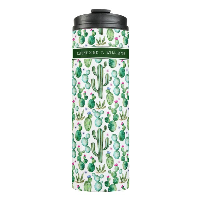 Watercolor Cactus Plants Pattern Thermal Tumbler (Front)