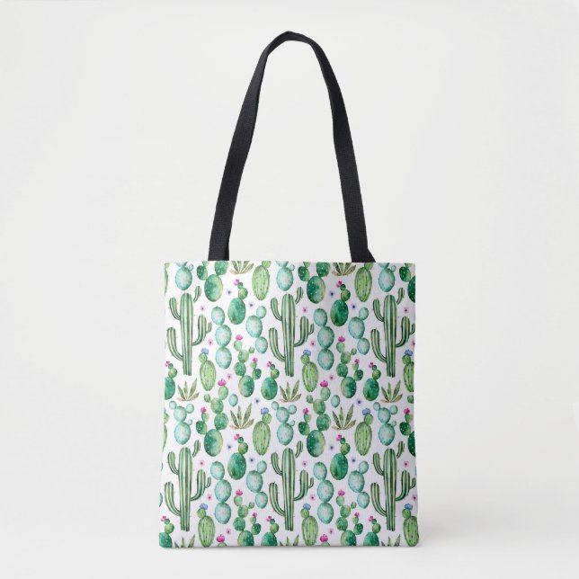 Watercolor Cactus Plants Pattern Tote Bag (Front)