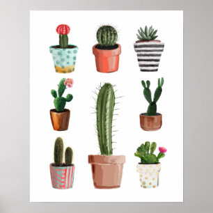 Watercolor Cactus Plants Poster