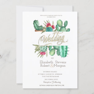 Watercolor Cactus Polka Dots Wedding Invitation