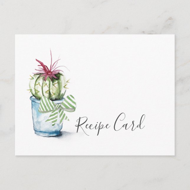 Watercolor Cactus Recipe Card (Front)