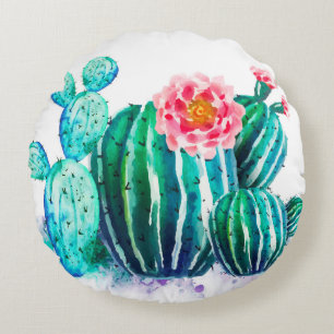 watercolor Cactus Round Cushion