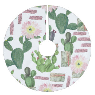 Watercolor Cactus Seamless Painting Pattern Brushed Polyester Tree Skirt