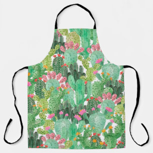 Watercolor cactus seamless pattern apron