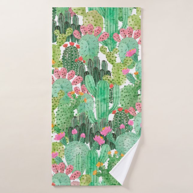 Watercolor cactus seamless pattern bath towel (Bath Towel)