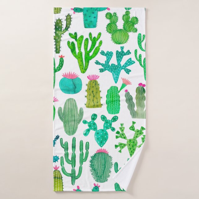 Watercolor cactus seamless pattern. Cacti backgrou Bath Towel (Bath Towel)