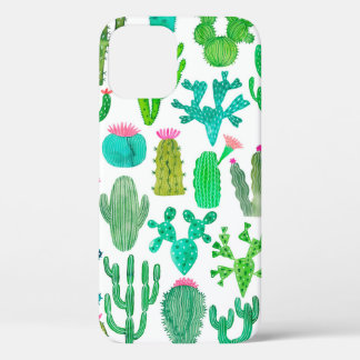 Watercolor cactus seamless pattern. Cacti backgrou iPhone 12 Case