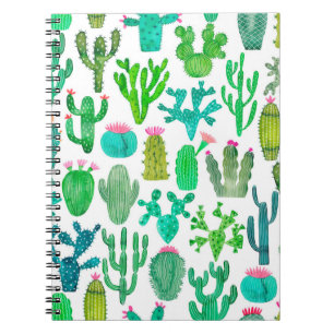 Watercolor cactus seamless pattern. Cacti backgrou Notebook