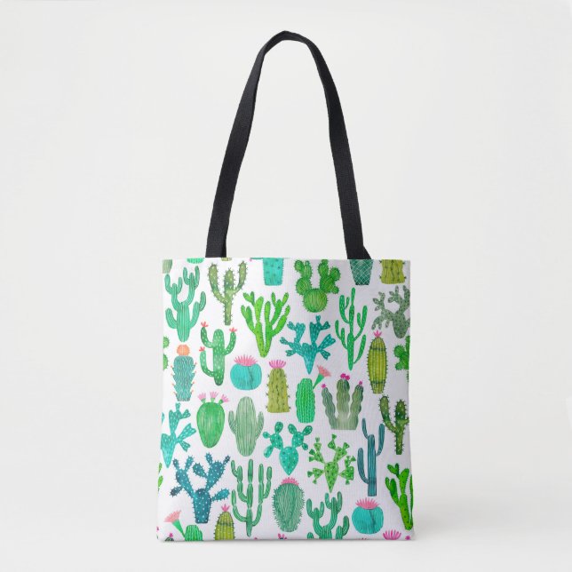 Watercolor cactus seamless pattern. Cacti backgrou Tote Bag (Front)