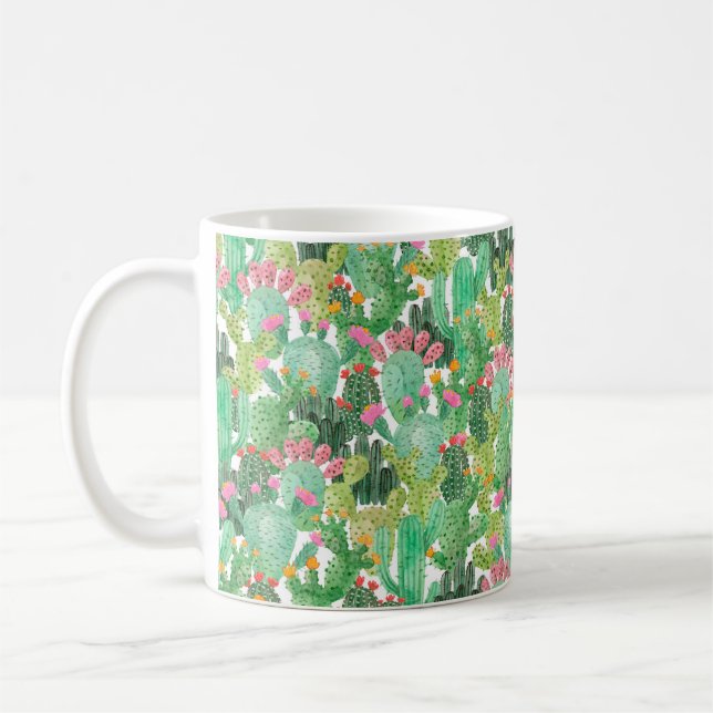 Watercolor cactus seamless pattern coffee mug (Left)