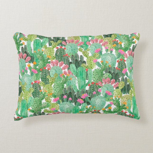 Watercolor cactus seamless pattern decorative cushion (Front)