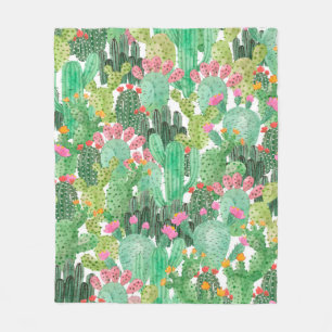 Watercolor cactus seamless pattern fleece blanket