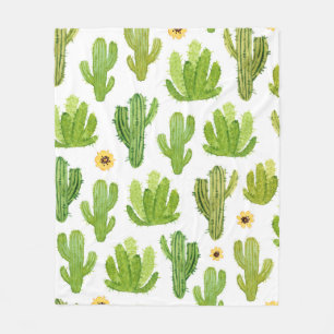 Watercolor cactus seamless pattern fleece blanket