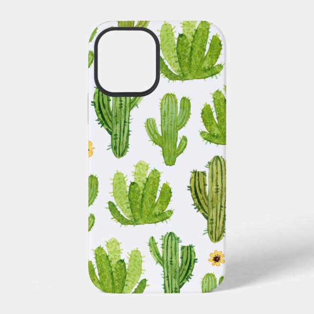 Watercolor cactus seamless pattern iPhone case (Back)