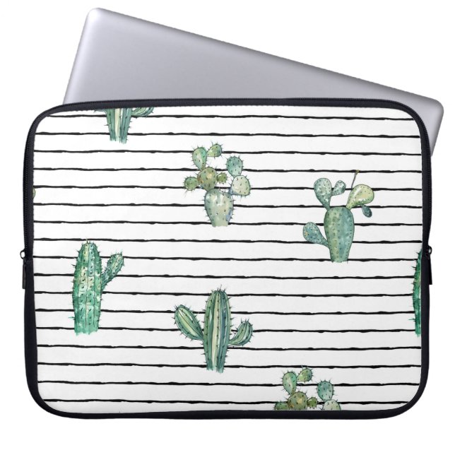 Watercolor cactus seamless pattern laptop sleeve (Front)