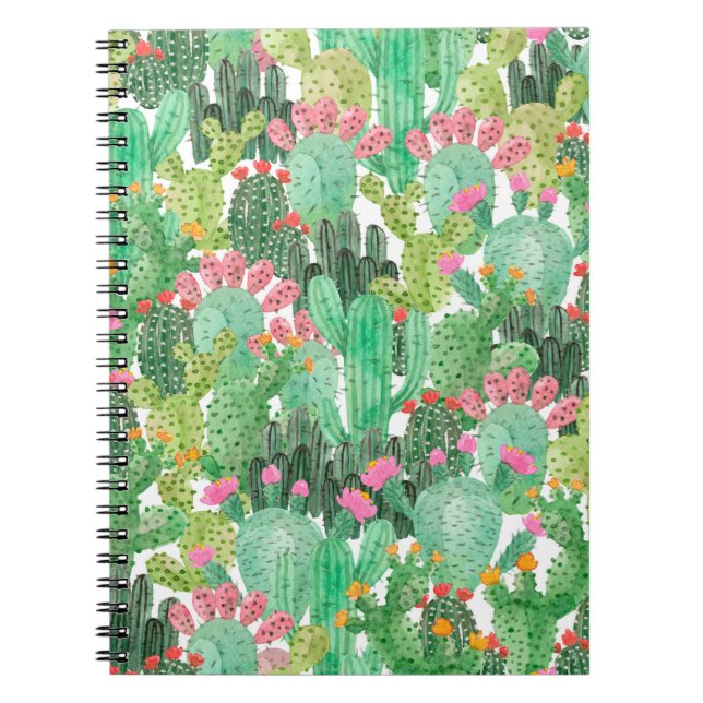 Watercolor cactus seamless pattern notebook (Front)