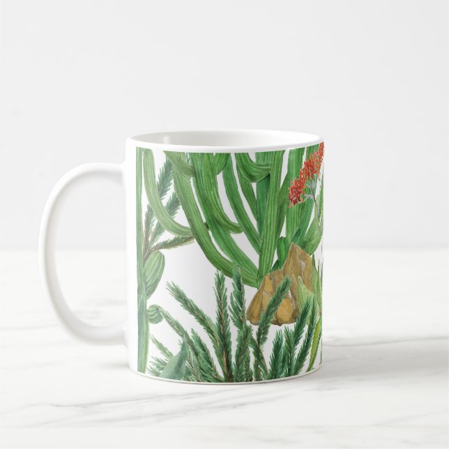 Watercolor Cactus: Seamless Pattern Painting Coffee Mug (Left)