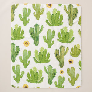 Watercolor cactus seamless pattern sherpa blanket