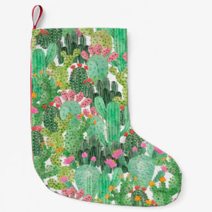 Watercolor cactus seamless pattern small christmas stocking